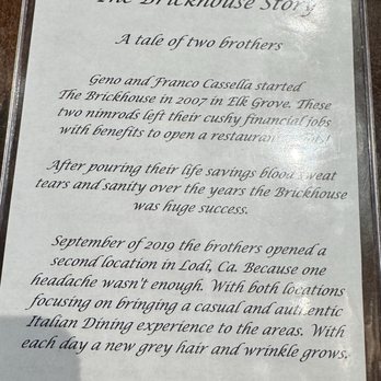 Brick House Restaurant & Lounge - Their Story - Italian Near Me - Lodi, California