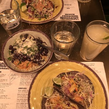 Tacovision - Spicy Shrimp Taco, Baja Crispy Cod Taco, and Rice & Beans - Tacos Near Me - New York, New York