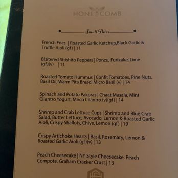 Honeycomb Cocktail Lounge - Food menu as of 7/2026 - Cocktail Bars Near Me - Livermore, California