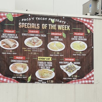 Paco’s Tacos - Specials of the week - Mexican Near Me - Lehi, Utah Paco’s Tacos - Specials of the week - Mexican Near Me - Lehi, Utah