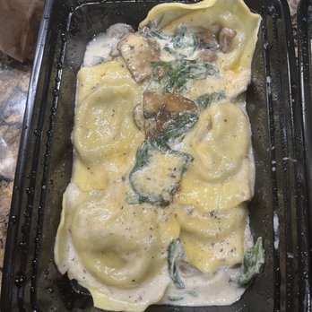 Sweet Shop Cafe Italiano - Mushroom & Truffle Ravioli in to go box. - Italian Near Me - Buchanan, Michigan Sweet Shop Cafe Italiano - Mushroom & Truffle Ravioli in to go box. - Italian Near Me - Buchanan, Michigan