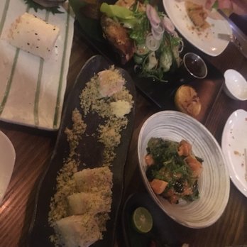 Pubbelly Sushi Brickell - Sorry we dug In. Left butter crab, top hamachi, right salmon poke, bottom right corner is what's left of robata octopus, bottom yellowtail - Sushi Bars Near Me - Miami, Florida Pubbelly Sushi Brickell - Sorry we dug In. Left butter crab, top hamachi, right salmon poke, bottom right corner is what's left of robata octopus, bottom yellowtail - Sushi Bars Near Me - Miami, Florida
