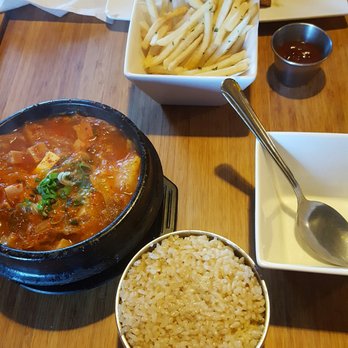 Itadakimasu - Kimchi Jjigae w/ Brown Rice and Fries - Korean Near Me - Seattle, Washington Itadakimasu - Kimchi Jjigae w/ Brown Rice and Fries - Korean Near Me - Seattle, Washington
