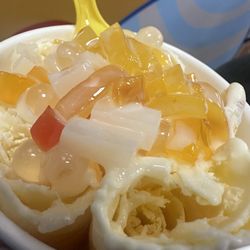 Rollz Ice Cream - Passion fruit w/lychee boba & mixed jellies