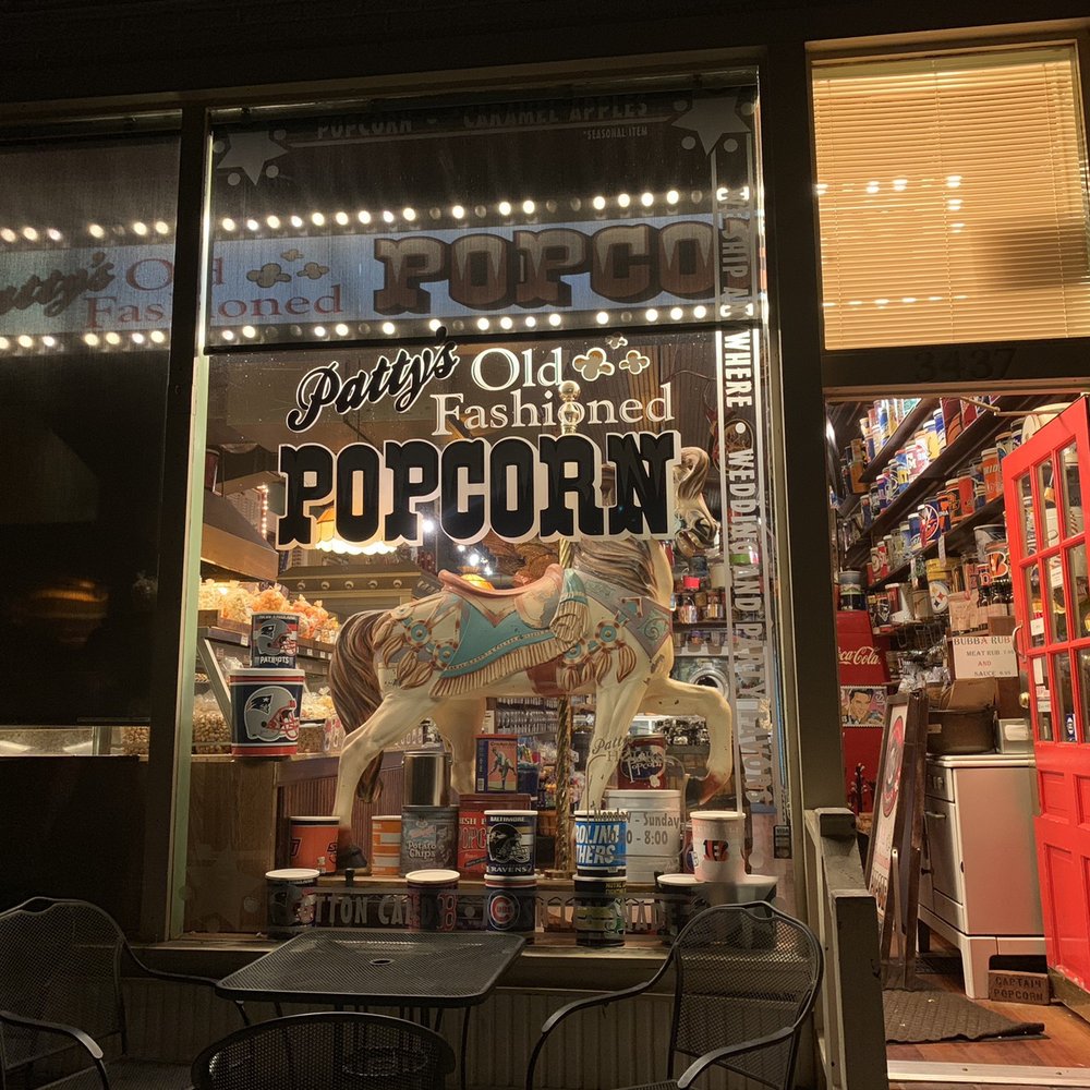 Patty's Old Fashioned Popcorn - Exterior shot on a late Saturday night - Candy Stores Near Me - Cincinnati, Ohio Patty's Old Fashioned Popcorn - Exterior shot on a late Saturday night - Candy Stores Near Me - Cincinnati, Ohio