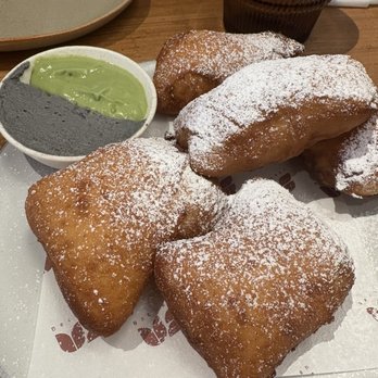 Between Us - Beignets with black sesame and matcha cream - Breakfast & Brunch Near Me - San Diego, California Between Us - Beignets with black sesame and matcha cream - Breakfast & Brunch Near Me - San Diego, California