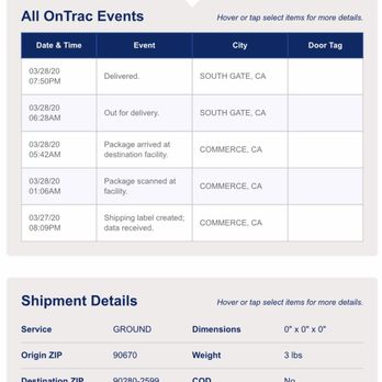 OnTrac - There is no saturday delivery yet mine got "delivered" Saturday night. - Couriers & Delivery Services Near Me - Commerce, California