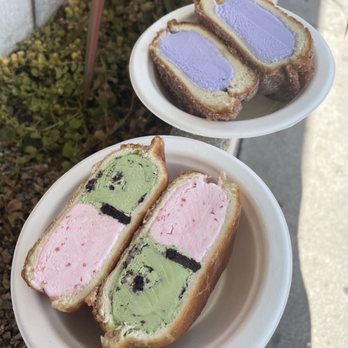 Milkbomb Ice Cream - Glazed donut w/ Matcha cookie + strawberry ice cream & Cinnamon sugar donut w/ Ube ice cream - Ice Cream & Frozen Yogurt Near Me - Berkeley, California Milkbomb Ice Cream - Glazed donut w/ Matcha cookie + strawberry ice cream & Cinnamon sugar donut w/ Ube ice cream - Ice Cream & Frozen Yogurt Near Me - Berkeley, California