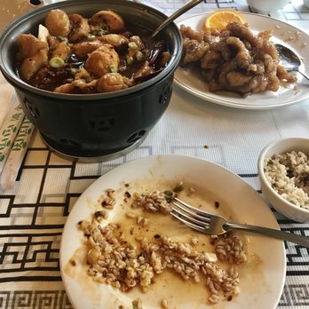 Triple Crown Restaurant - Boiled Fish Szechuan Entree alongside Orange Chicken Entree - Dim Sum Near Me - Chicago, Illinois