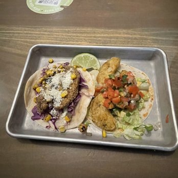 Social Cantina - Fried Avocado Taco + Fried Mushroom Taco - Tacos Near Me - Bloomington, Indiana
