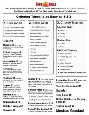 Menu photo 2 Taco Grill Boiling Springs, SC