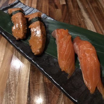 Tsunami Panhandle - Trout and monkfish liver nigiri - Sushi Bars Near Me - San Francisco, California Tsunami Panhandle - Trout and monkfish liver nigiri - Sushi Bars Near Me - San Francisco, California