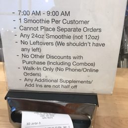 1/2 off smoothies between 7-9am daily. 1/2 off smoothies between 7-9am daily.