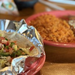 Fish tacos, rice and beans