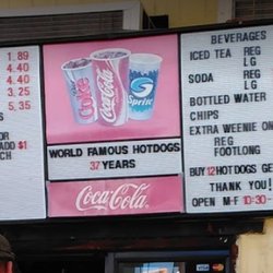 World Famous Hot Dogs - Menu board