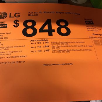 The Home Depot - LG DLEX7600KE  (7.3 Cu. Ft. Easyload Steam Dryer). Dec 2016 it was $898. - Hardware Stores Near Me - Columbia, Maryland