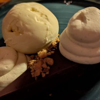 Evelyn Rose - Miso chocolate tart and cardomon ice cream - American Near Me - Vienna, Virginia Evelyn Rose - Miso chocolate tart and cardomon ice cream - American Near Me - Vienna, Virginia