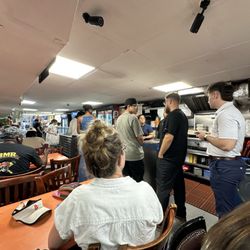 People lining up to get their food