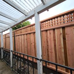 Central Coast Fence - Redwood fence with trellis