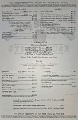 Menu photo 1 Danny Sheehan's Steak House Lockport, NY