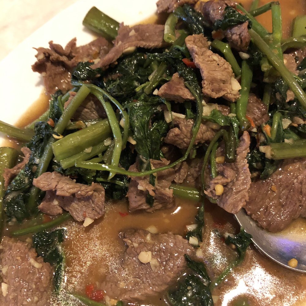 Siam Square - Ong Choi with Beef stir fry - Thai Near Me - Honolulu, Hawaii Siam Square - Ong Choi with Beef stir fry - Thai Near Me - Honolulu, Hawaii