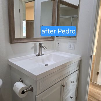 Sanchez Painting - With the white paint, new fixture and vanity top it is better than what I was considering buying new! So happy with the results. - Painters Near Me - Encinitas, California Sanchez Painting - With the white paint, new fixture and vanity top it is better than what I was considering buying new! So happy with the results. - Painters Near Me - Encinitas, California