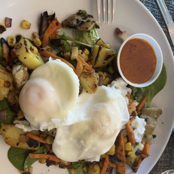 Cafe Lush - Veggie breakfast with poached eggs. - Cafes Near Me - Albuquerque, New Mexico