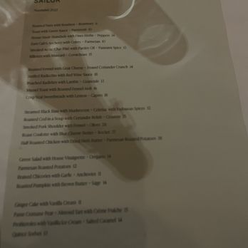 Sailor - Menu - New American Near Me - Brooklyn, New York