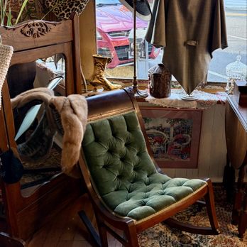 Olde Town Antiques - Green velvet rocker. - Antiques Near Me - Oakland, Oregon Olde Town Antiques - Green velvet rocker. - Antiques Near Me - Oakland, Oregon