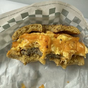 Leon’s Bagels - Sausage Egg and Cheese Sandwich on an Egg Everything Bagel - Bagels Near Me - New York, New York Leon’s Bagels - Sausage Egg and Cheese Sandwich on an Egg Everything Bagel - Bagels Near Me - New York, New York