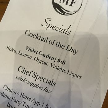 MF Bar - Cocktail menu - Sushi Bars Near Me - Alpharetta, Georgia