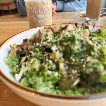 The Daily - West Midtown - Kale salad, with chicken. Iced cold brew, with cream, sugar and shaken - Coffee & Tea Near Me - Atlanta, Georgia The Daily - West Midtown - Kale salad, with chicken. Iced cold brew, with cream, sugar and shaken - Coffee & Tea Near Me - Atlanta, Georgia
