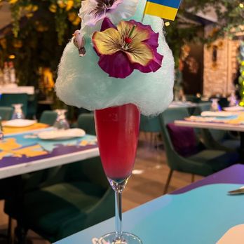 Sveta - Pink Champagne Margarita with topped cotton candy - Modern European Near Me - New York, New York Sveta - Pink Champagne Margarita with topped cotton candy - Modern European Near Me - New York, New York