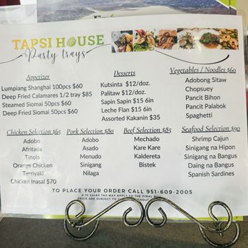 Tapsi House - Party Tray Menu - Filipino Near Me - Lake Elsinore, California