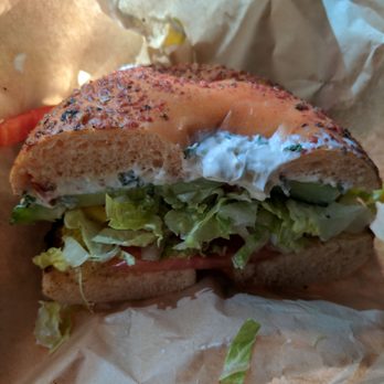Seize The Bagel - Veggie sandwich on a sun dried tomato bagel. - Sandwiches Near Me - Vancouver, Washington Seize The Bagel - Veggie sandwich on a sun dried tomato bagel. - Sandwiches Near Me - Vancouver, Washington