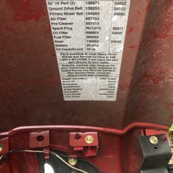 G and J Equipment Rental - This even make the repair guys job easy. The part numbers are listed under the hood.