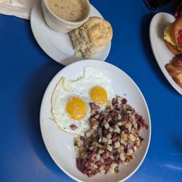 Corned beef hash with a side of biscuits and gravy was outstanding