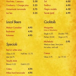 Charlie's Mexican Restaurant - Drink menu