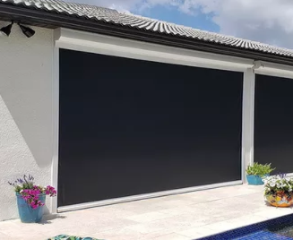 Hurricane Fabric Rolldown Screens - The only category 5 Hurricane shutter designed for everyday use. Made from 50% Aramid Fibers the same material used in ballistic vests . This gives it superior resistance to flying objects during a hurricane. At 3X the impact resistance required by Miami/Dade code, it meets the highest ASTM hurricane shelter requirements for impact 56 MPH and wind speeds. The fabric can easily be seen through and works great as added shade for your windows or lanai areas. The average cost per screen is $3,000. Hurricane Fabric Rolldown Screens - The only category 5 Hurricane shutter designed for everyday use. Made from 50% Aramid Fibers the same material used in ballistic vests . This gives it superior resistance to flying objects during a hurricane. At 3X the impact resistance required by Miami/Dade code, it meets the highest ASTM hurricane shelter requirements for impact 56 MPH and wind speeds. The fabric can easily be seen through and works great as added shade for your windows or lanai areas. The average cost per screen is $3,000.