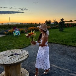 Enjoying my bouquet and the sunset