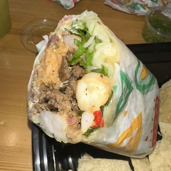 Me Gusta Tacos - Surf & Turf Burrito with chips - Tacos Near Me - Henderson, Nevada