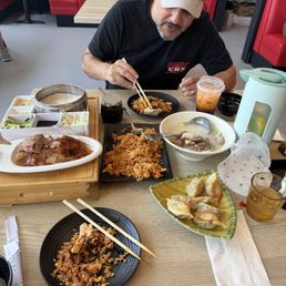 Half duck with duck soup, shrimp & pork & chive potstickers, chicken fried rice, Thai tea, mango tea Half duck with duck soup, shrimp & pork & chive potstickers, chicken fried rice, Thai tea, mango tea