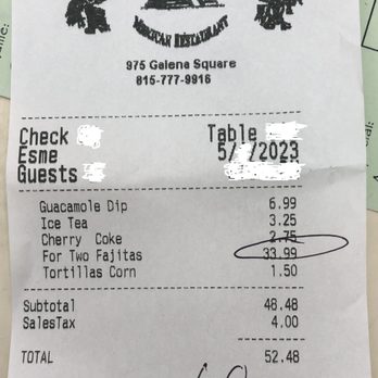 Los Aztecas II - a receipt for a mexican restaurant - Mexican Near Me - Galena, Illinois