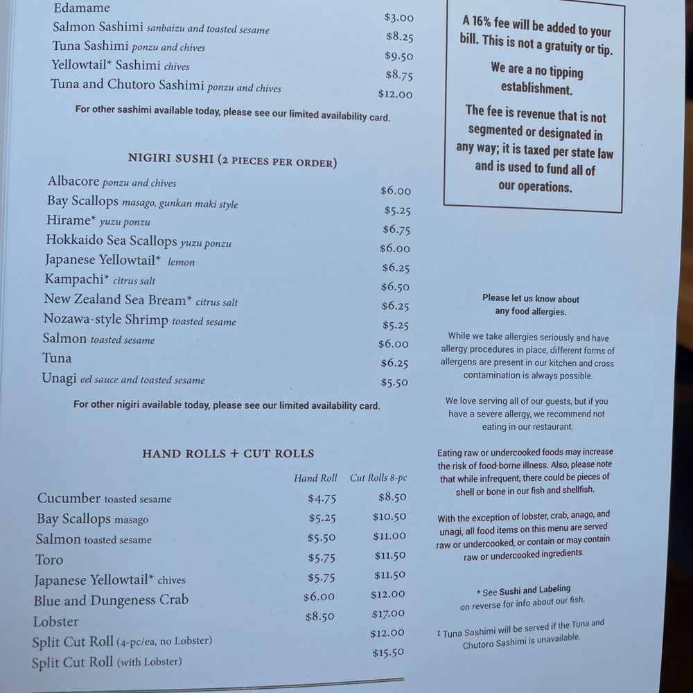 SUGARFISH | Pasadena - A la carte menu. - Japanese Near Me - Pasadena, California