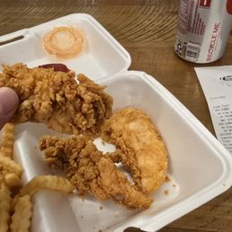 Lovely little chicken nuggets in this $11 three nugget "box combo" with 9 french fries and no slaw