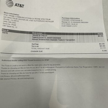 AT&T Store - My store receipt showing I never asked for device protection plan - Mobile Phones Near Me - Irvine, California AT&T Store - My store receipt showing I never asked for device protection plan - Mobile Phones Near Me - Irvine, California