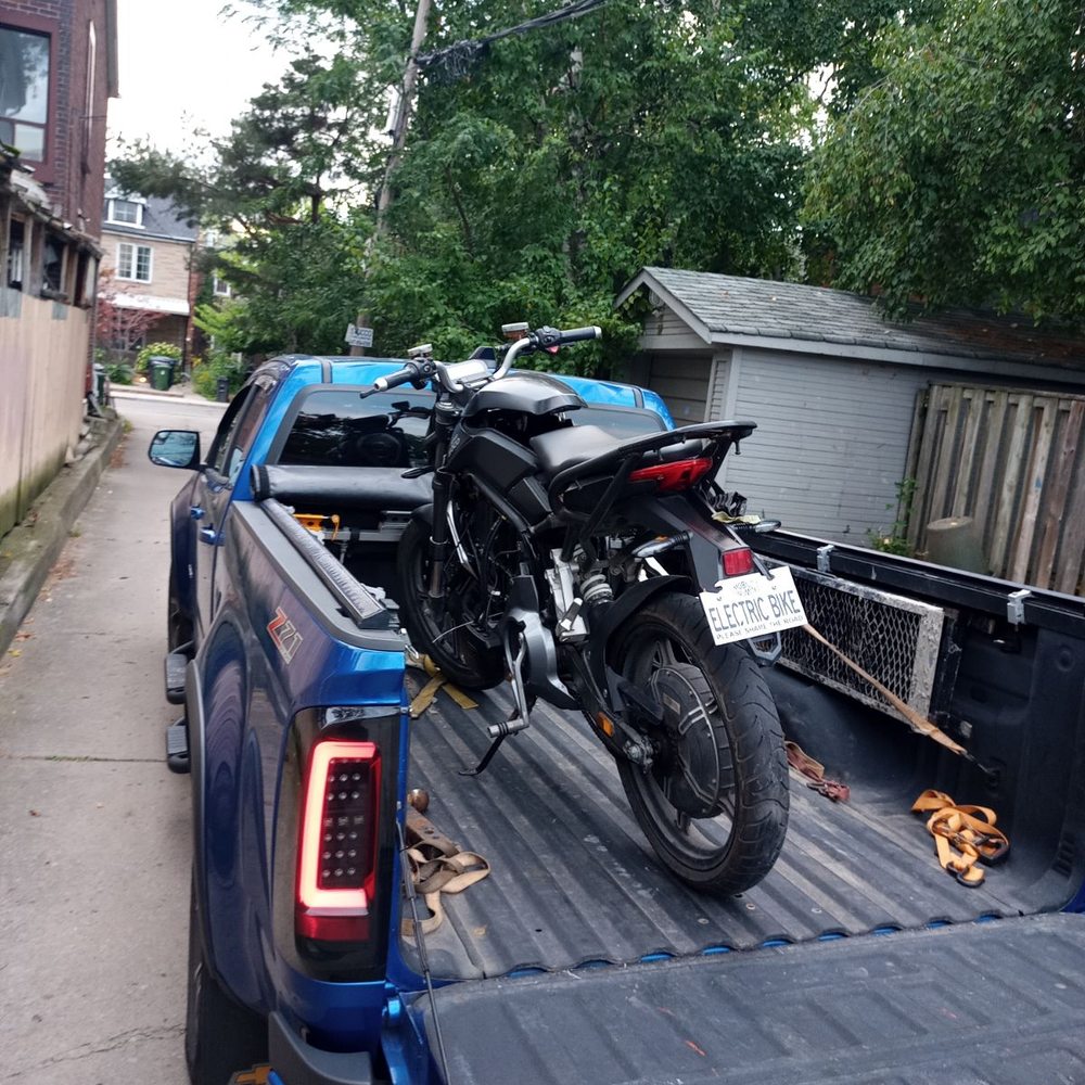 epRider - The stolen and recovered SuperSoco being towed from the dump site after being stolen and stripped. - Bikes Near Me - Toronto, Ontario