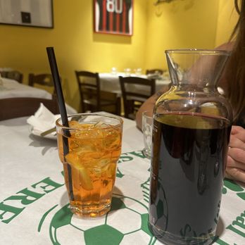 Ivo a Trastevere - Watered down aperol spritz and carafe of red wine - Pizza Near Me - Rome, RM Ivo a Trastevere - Watered down aperol spritz and carafe of red wine - Pizza Near Me - Rome, RM