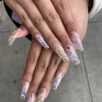 Sunset Nails - Full set with marble design and studs! - Nail Salons Near Me - San Francisco, California Sunset Nails - Full set with marble design and studs! - Nail Salons Near Me - San Francisco, California
