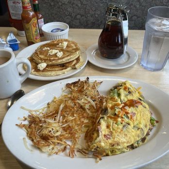 Marie Callender's - The Oh My Omelette with hash browns and pancakes. - Bakeries Near Me - Sacramento, California Marie Callender's - The Oh My Omelette with hash browns and pancakes. - Bakeries Near Me - Sacramento, California